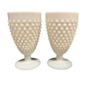 Vintage Fenton white milk glass hobnail water goblets set of 2